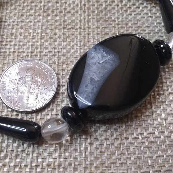 Massive Protection Bracelet: Black Agate + Quartz ~ Balance Energy & Chi Flow - Picture 8 of 11